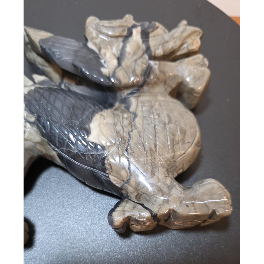 Hand Carved Volcanic Agate Dragon, UV Reactive Earth Tones, Green Blue Glow